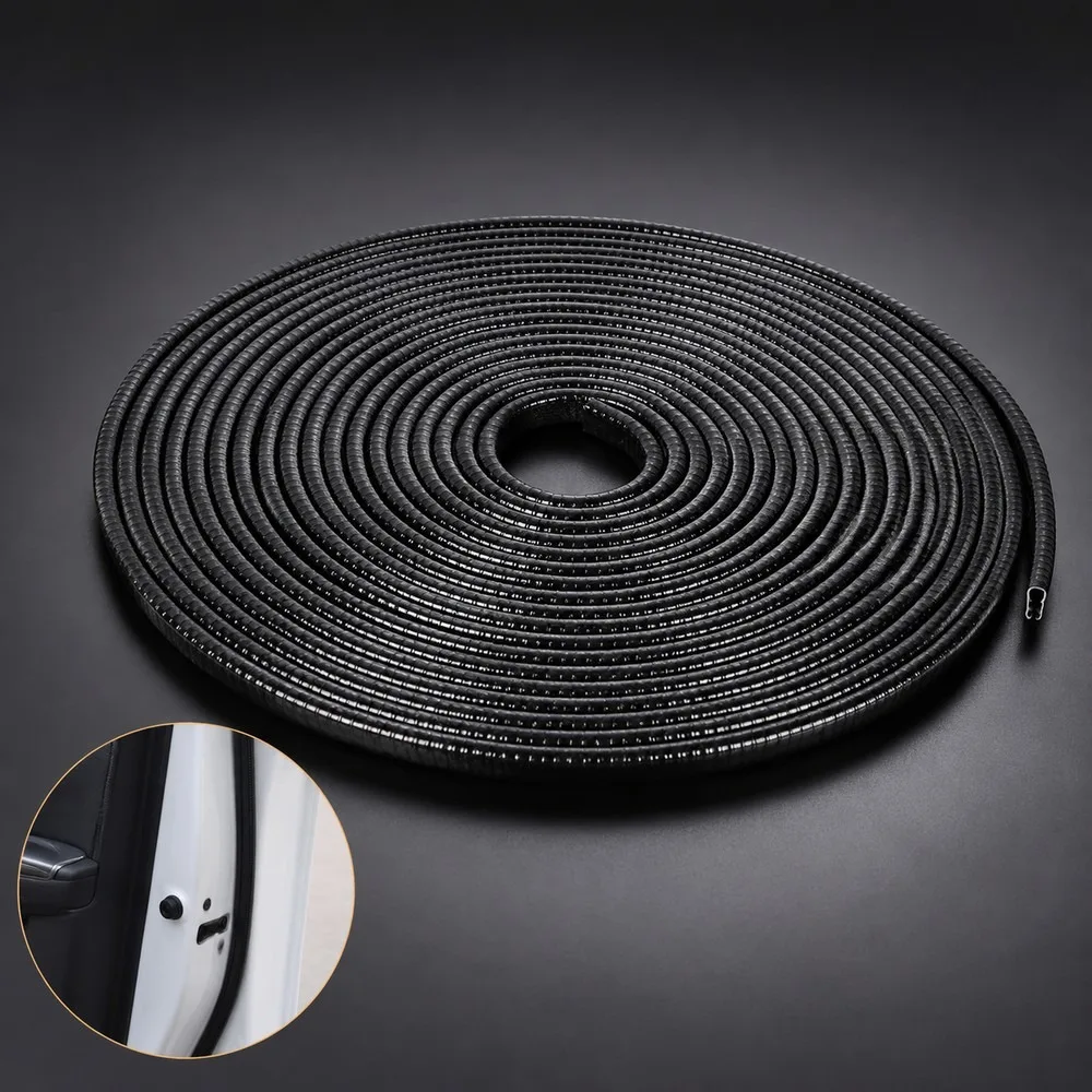 Universal 118.11in Car Door Edge Trim U-Shaped Rubber Seal Strip, No Adhesive Cuttable Edge Protector Decoration, Black