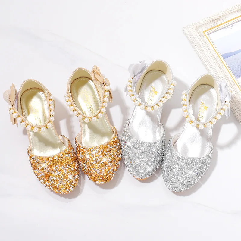 

Kids'Casual Shoes Sandals Bow PU Leather Fashion High Heels Summer Shoes For Girls Anti-slip Sliver Pink Shoes Size 26-38
