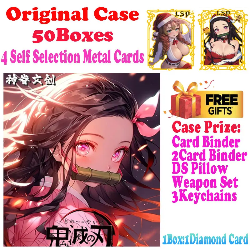 2024 Newest Case Wholesale Demon Slayer Diamond Metal Card Shinobu Japanese Anime Trading Mitsuri Tanjiro CCG TCG Hobbies Gift