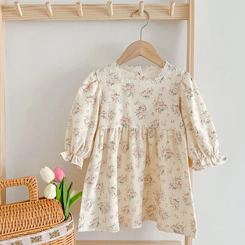 

Autumn Baby Girls Sweet Dress Spring Kids Baby Girls Clothes Long Sleeve Flower Printing Princess Dress Children Clothes Dress