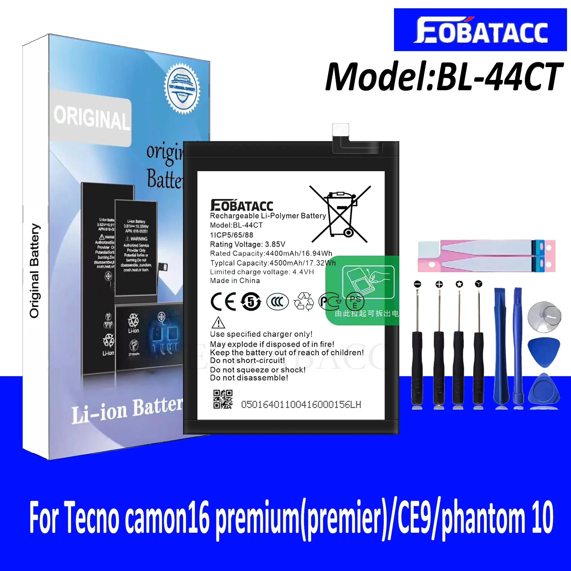 EOTABACC High Quality 100% Original BL-44CT Battery For Tecno camon16 premium/CE9/phantom 10  Phone Battery+Tools