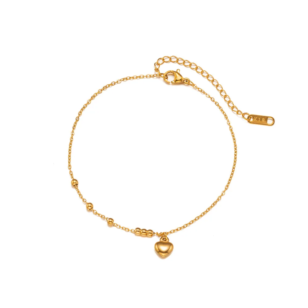 316L Stainless Steel Simplicity Mini Love Heart Shaped Bead Anklet Ladies Fashion Trend High Jewelry Beach Accessorie