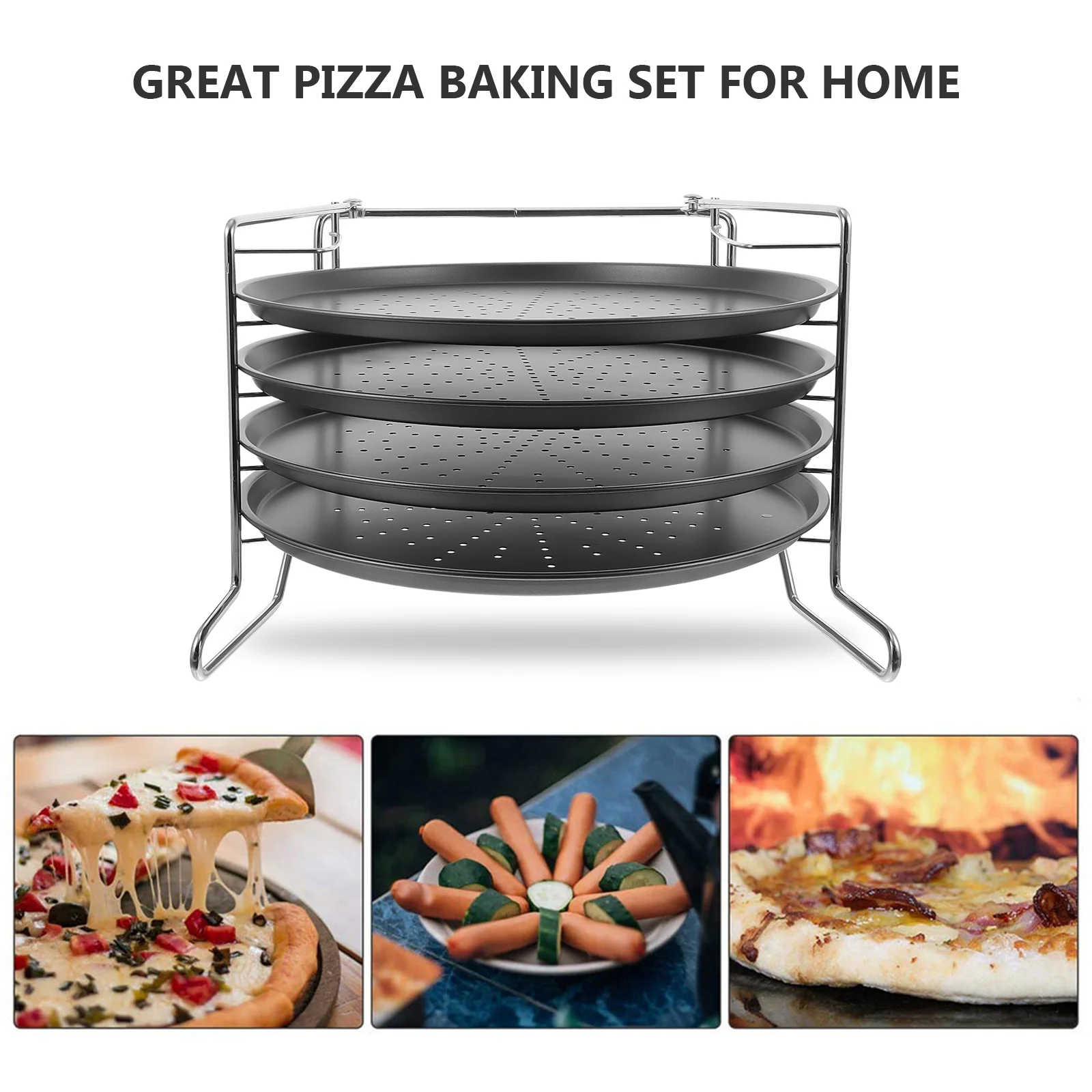 12 Inches 4 Layer Carbon Steel Plate Set Non Stick Oven Baking Pan Round Pizza Baking Tray Home Kitchen Bakeware Pizza Plate