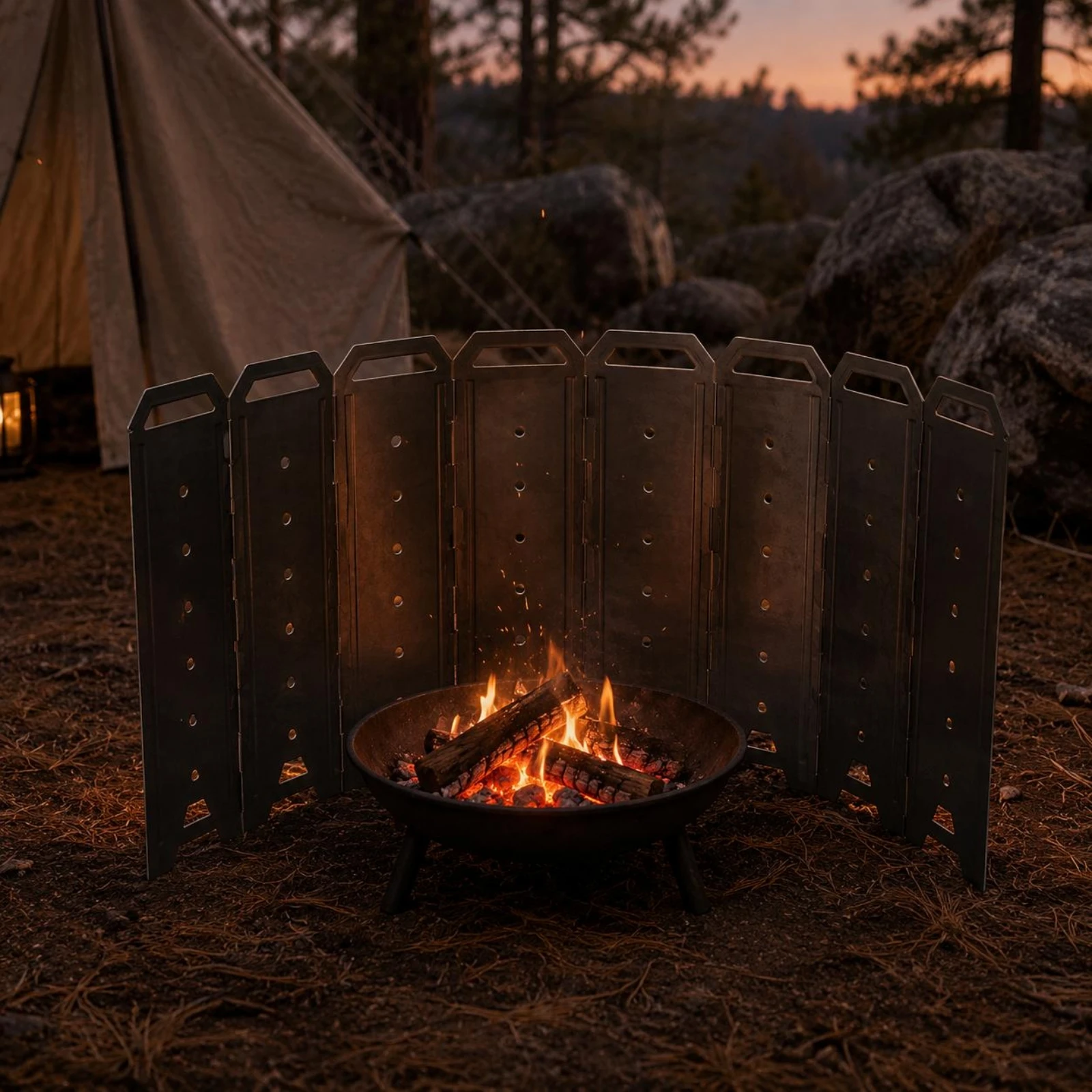 Foldable Fire Fireplace Windscreen Ventilated Wood Heater Windscreen 8-Panel Metal Screen Carry Handles Heater Wind Barrier