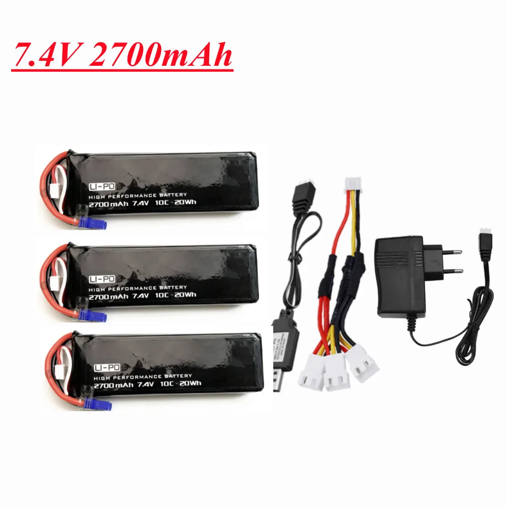 

Original H501S Battery 7.4V 2700mAh 10C For H501S H501C X4 RC Quadcopter Parts 2s 7.4v lipo battery and Charger Set