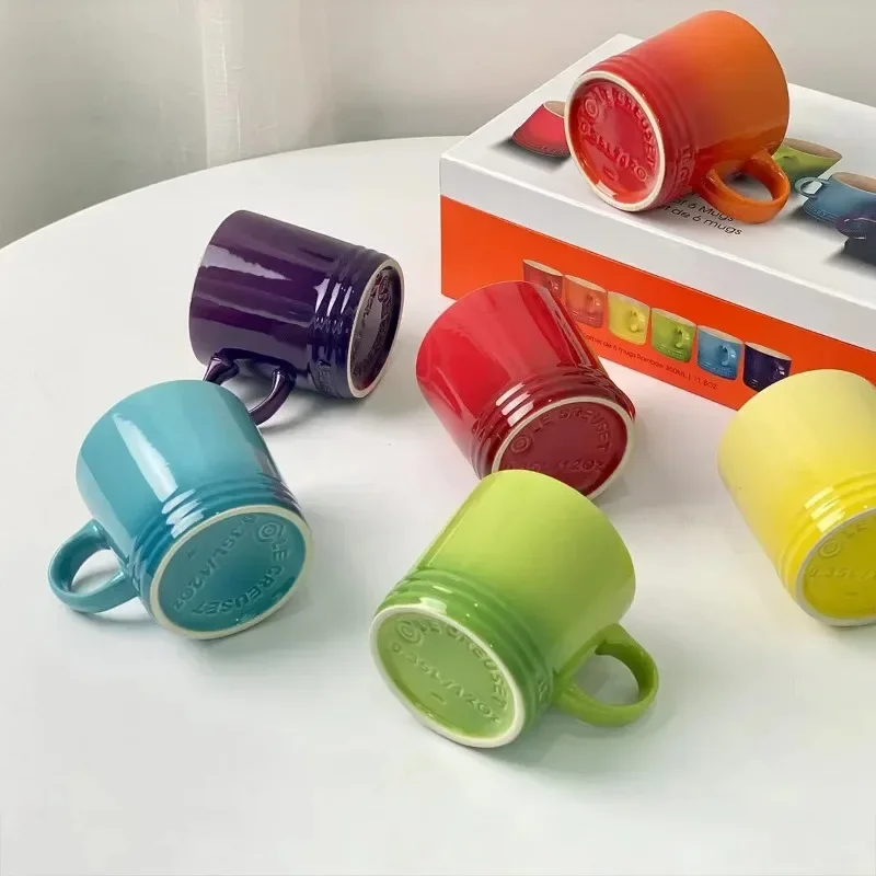 Popular Nordic Style Color Gradient Mugs Creative Macaron Mug Gradient Color Cool Color Rainbow Cup Ceramic Cups with Hand Gift