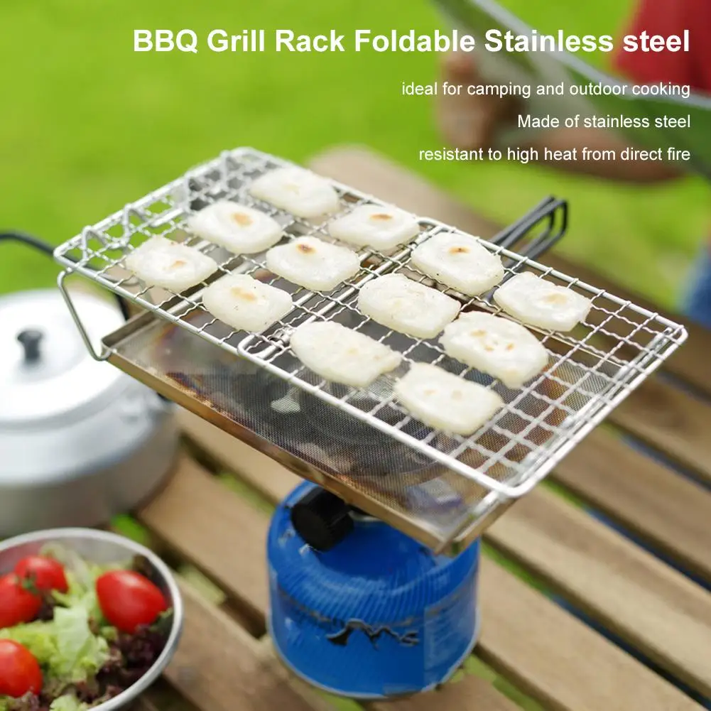 Outdoor BBQ Grill Stainless Steel Bread Toaster Rack Foldable Storage Camping Stove For Camping Hiking Picnic Outdoor Tools X0M4