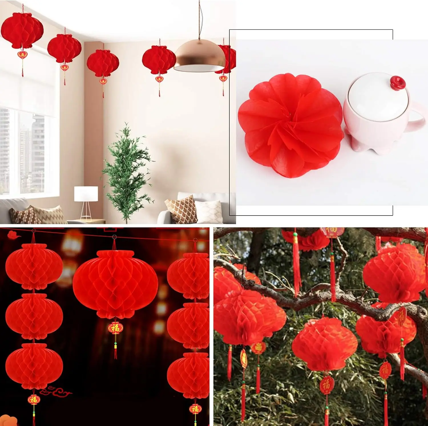 30PCS Lanterne Rouge Chinoise 15cm Décorations pour Le Nouvel an Festival de Printemps Mariage Restaurant Porte Maison