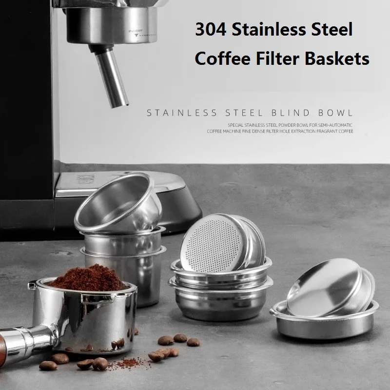 304 Stainless Steel Universal Coffee Filter Baskets 51-58mm Single/Double Shot & Blind Filter for Espresso Portafilters