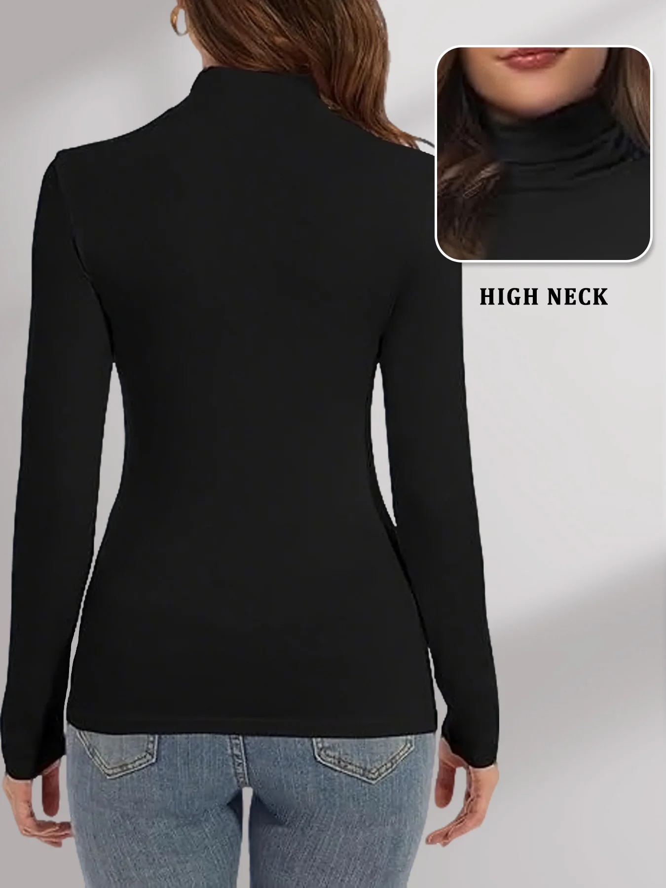 Damska koszulka z długim rękawem i wysokim dekoltem. Super elastyczne, jednokolorowe, codzienne koszulki. Koszulki sportowe do biegania, jogi i ćwiczeń