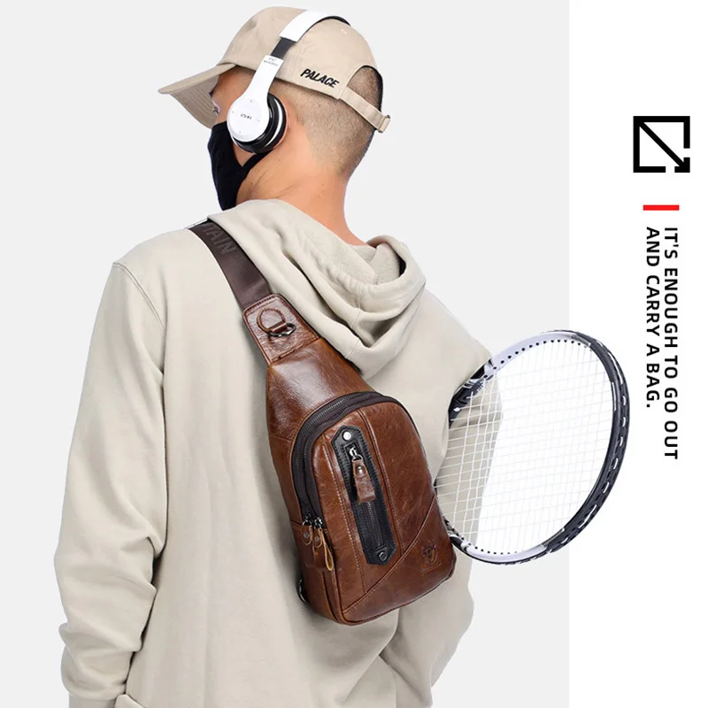 100% Genuine Leather Men's Bag New Luxury Design High-quality Cowhide Men Sports Chest Bags Fashion Crossbody Shoulder Bag