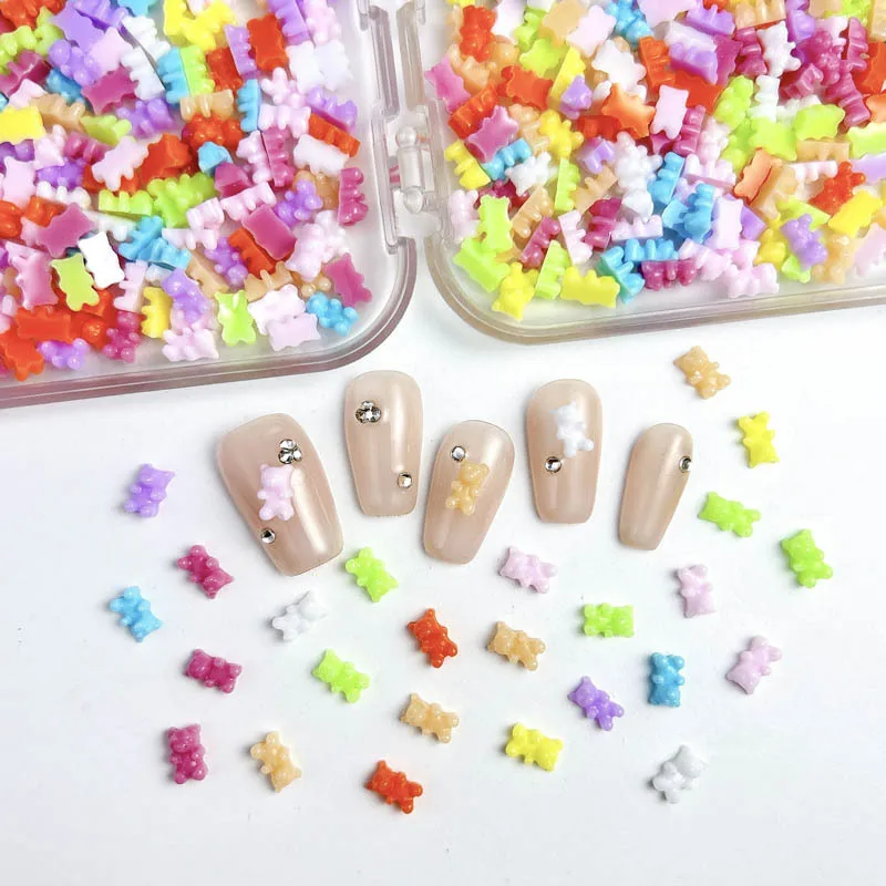 50pcs Resin Mini Bear Nail Charms Candy Bear Flatbacks Nail Art Decorations Kawaii Bears DIY Accessories Press On Nails Parts