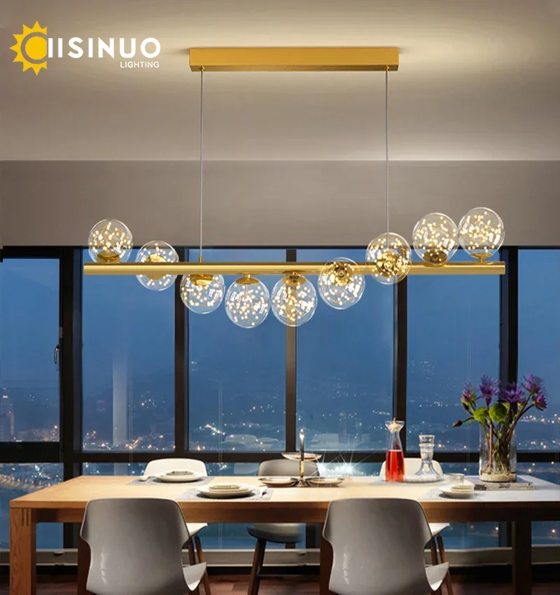 

Line Glass Ball Pendant Lights Nordic LED Energy-Efficient Hanging Ceiling Lamp with Adjustable Cord for Dining Room Living Room