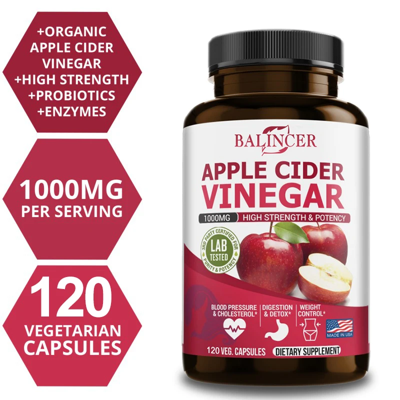 Apple Cider Vinegar Supplement - Fat Burning, Weight Management, Detox, Improves Digestion, Non-GMO- 120 Capsules