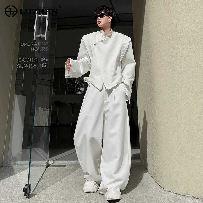 LUZHEN 2026 New Original Elegant Temperament Solid Color Two-piece Sets Men's Fashion Loose Wide Leg Trousers Casual Coat JY8729