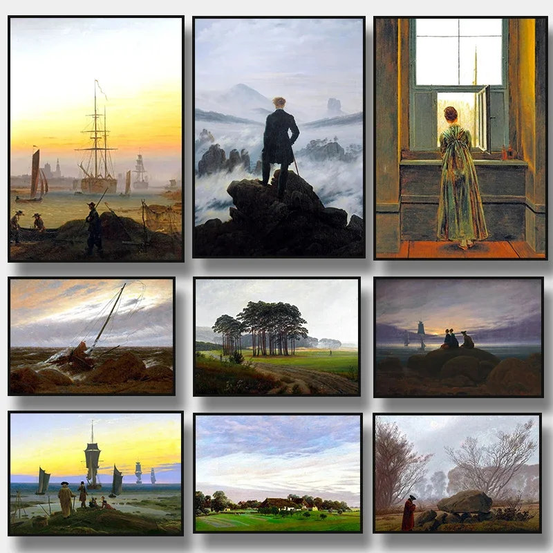 Wanderer Above the Sea of Fog Canvas Art Print by Caspar David Friedrich  Classic Poster for Room Decoration