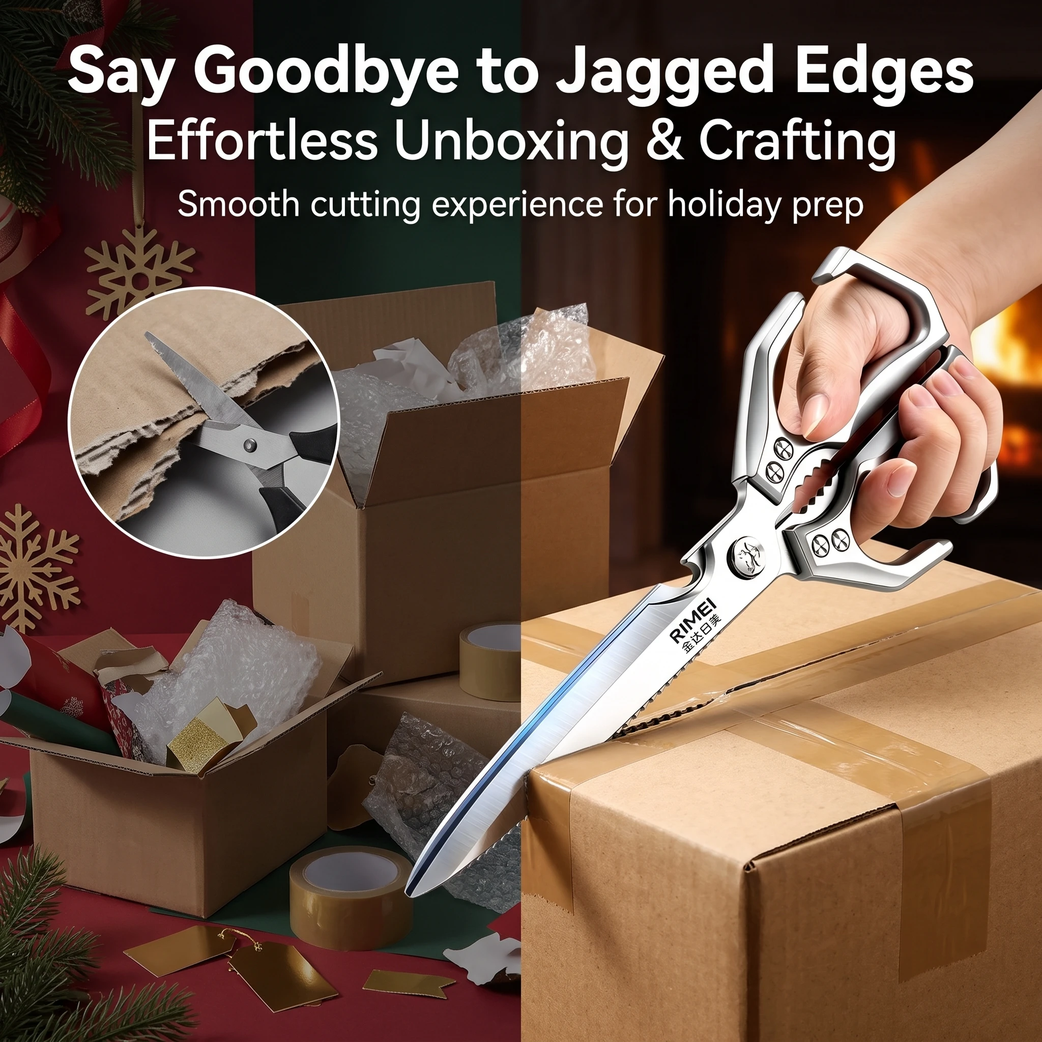 All-Steel Multifunctional Household Craft Scissors, with Thickened Stainless Steel Blades That Are Sharp and Wear-Resistant, Capable of Cutting Fabric and Paper, and Come with Built-In Bottle Opener and Nut-Cracking Fu