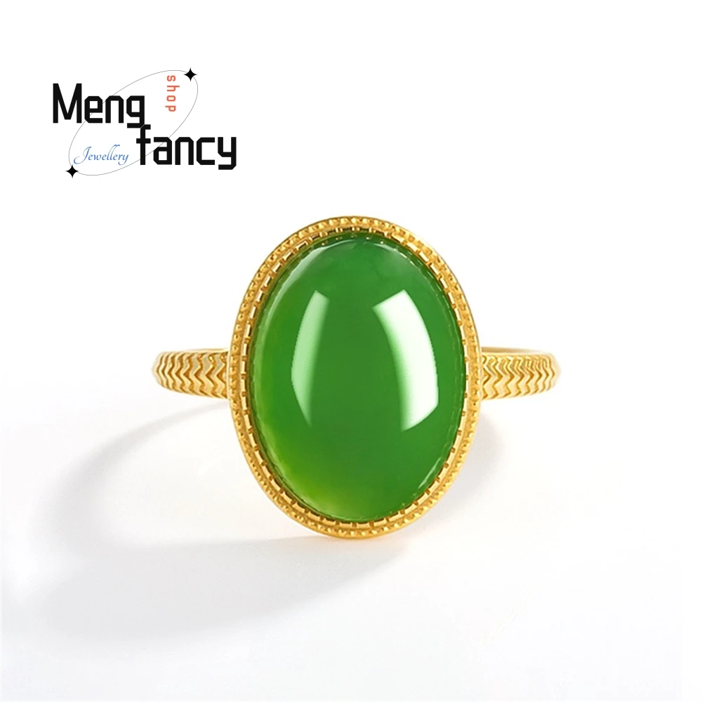 

Натуральный нефрит Хэтянь, зеленый шпинат, зеленый большой овальный нефритовый кольцо S925, серебряный комплект, женское кольцо, модное и регулируемое модное