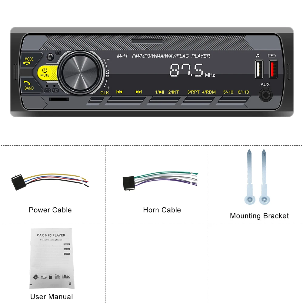 Podofo 12V Universeller Auto-MP3-Player USB SD AUX-IN Autoradio-Player FM LCD-Bildschirm Bluetooth RCA-Anschluss USB Smart Intelligentes System – Detail 16