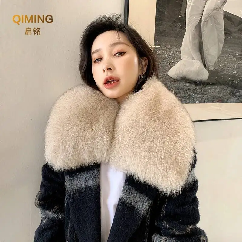 

Real Fox Fur Collar Warmer Fur Scarf Women Winter Warm Muffler Magnetic Buckle Neckerchief Scarves Fur Shawl Luxery Scarf Ring