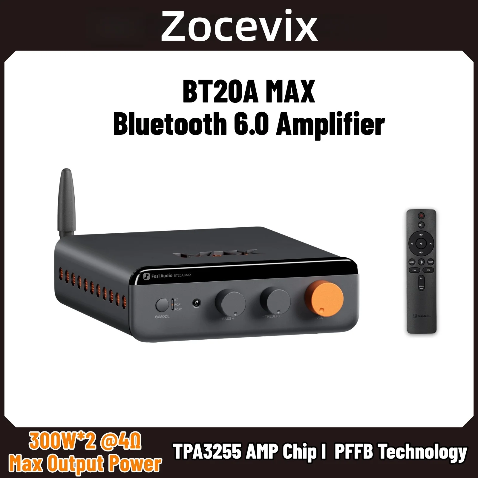 

Fosi Audio BT20A MAX Bluetooth 6.0 Amplifer 2.1 Channel Hifi Stero amplifier 300W*2 Class D Power amp