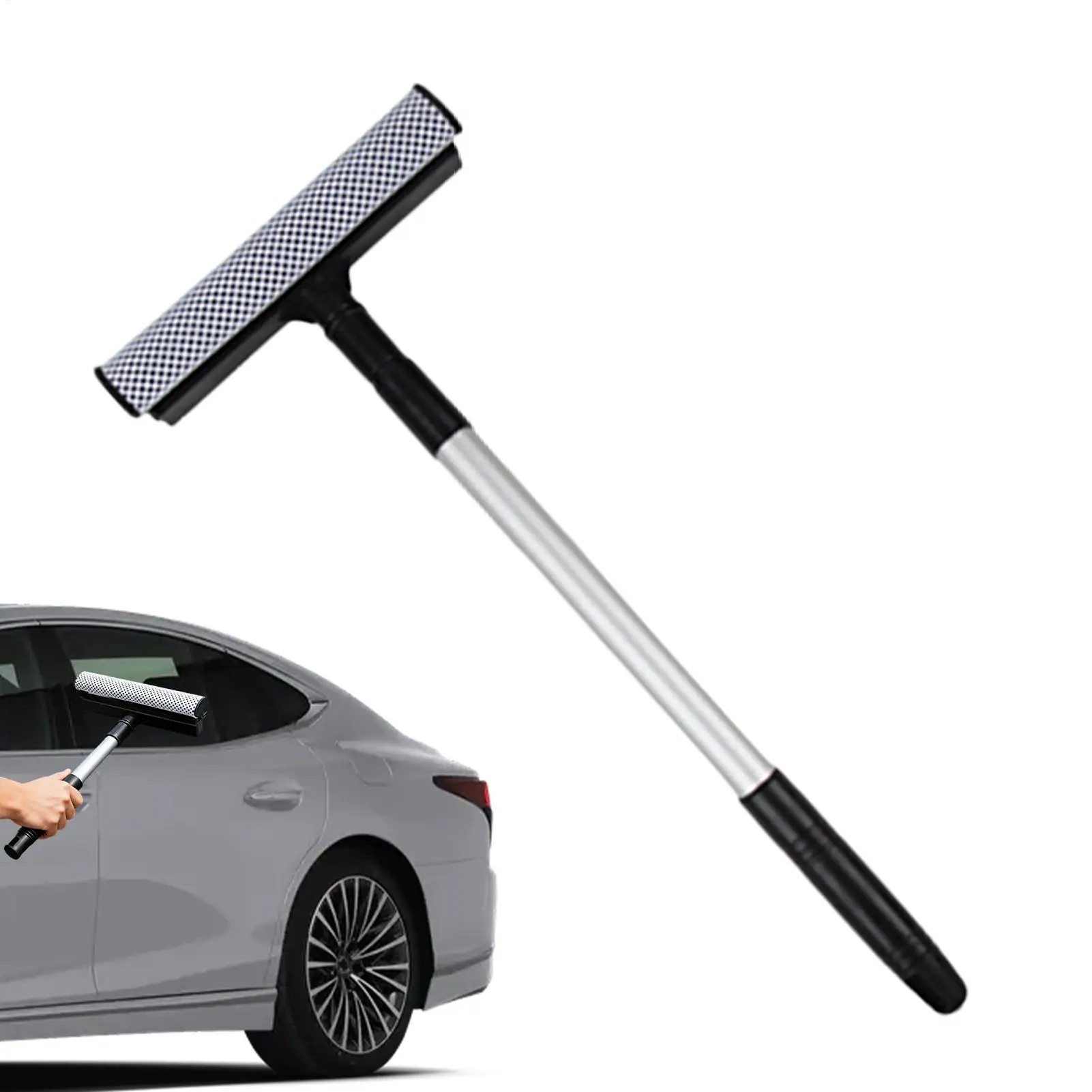 Squeegee Window Cleaner 2 in 1 Retractable Pole Cleaning Window Brush Glass Squeegee Cleaning Tool for Car Shower Glass Door