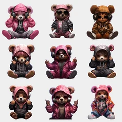 DTF Iron Sticker PPatch for Clothing Cartoon Girl Bear Pink Headphones Cute T-shirt Hoodie DIY Jacket Sticker Waterproof