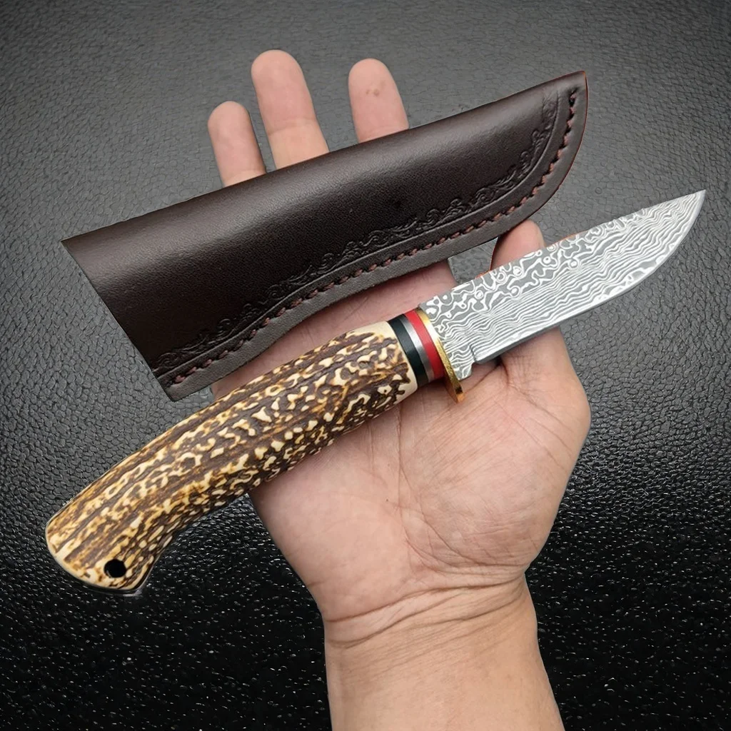 Outdoor Straight Knife  Bone Imitation Handle Knife Multi Functional High Hardness Pocket Fixed Blade Fine Feeling In The Hand