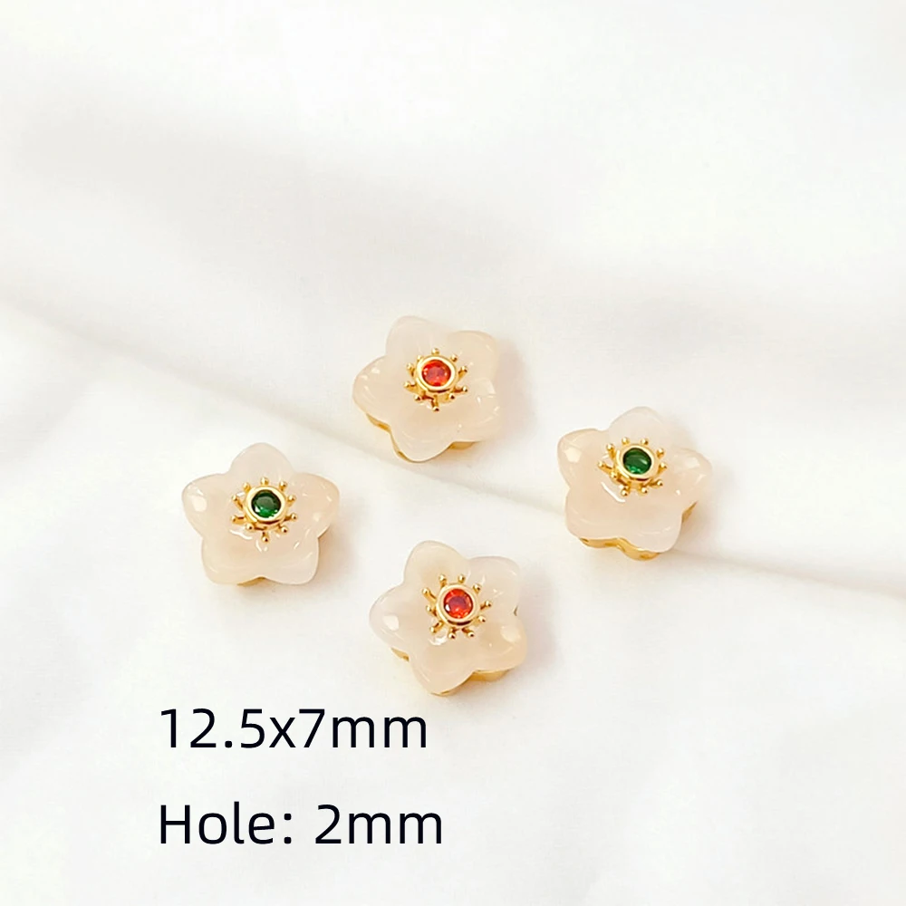 3 Pieces Matte Gold Inlaid with Jade, Hollowed Out Flowers, Separated By Beads DIY Jewelry Making Clothing Accessory Materials