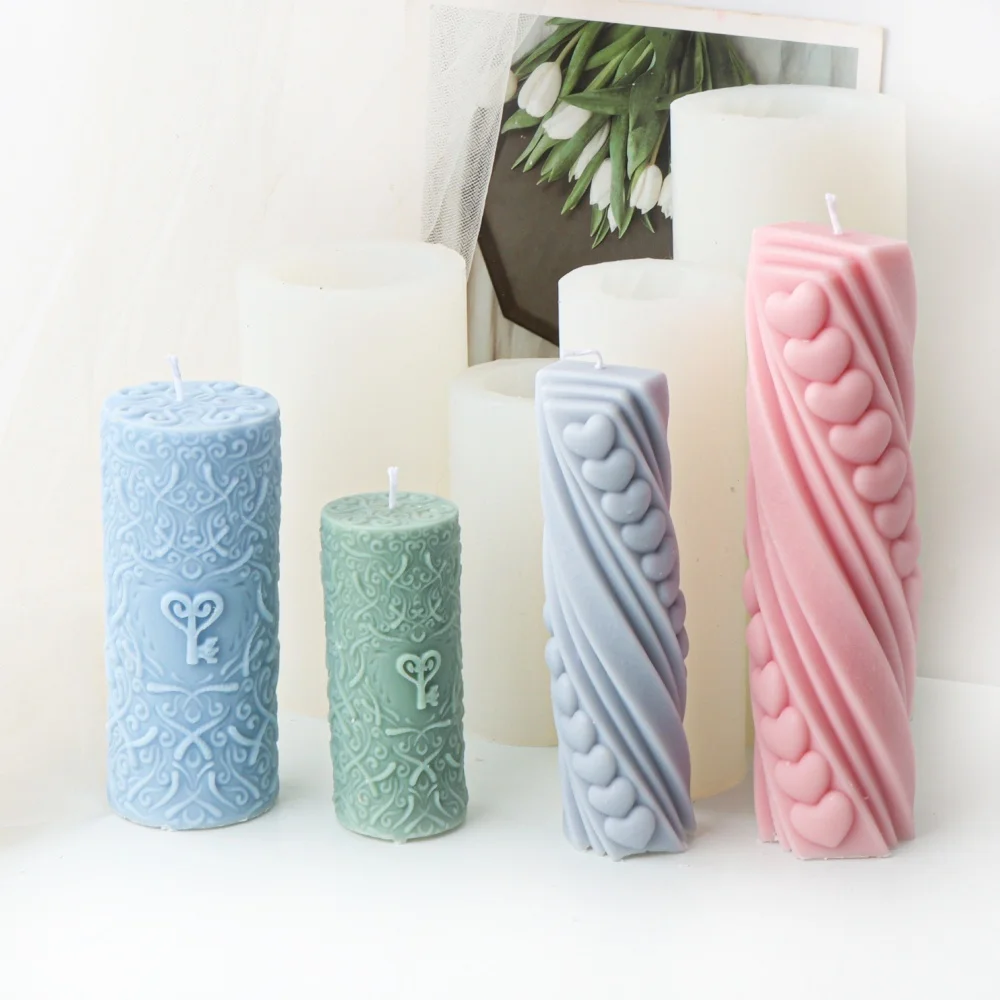 DIY Herz-Spiral-Harz-Säulen-Silikonform, geschnitzte Schlüsselsäulen-Harz-Seifenform für Tonkerzen, Heimdekoration, kreatives Geschenk