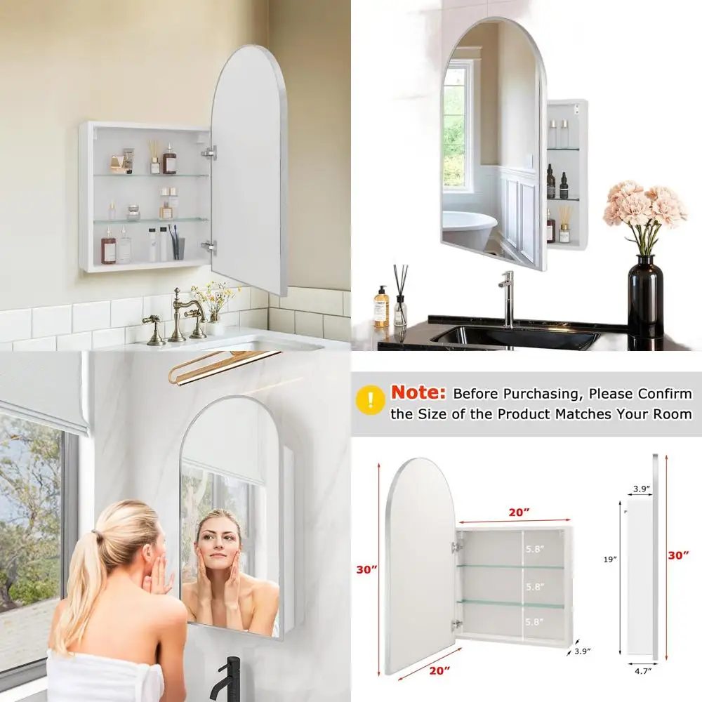 20x30 Inch Silver Surface Mount Medicine Cabinet with Mirror, Left or Right Door Opening, Bathroom Storage