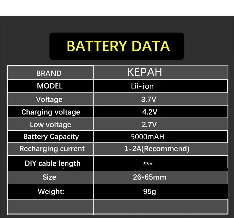 KEPAH 26650 5000mAh Li-ion 3.7v Rechargeable Battery 20A Discharge 3.6V Power batteries +DIY Nickel Sheets