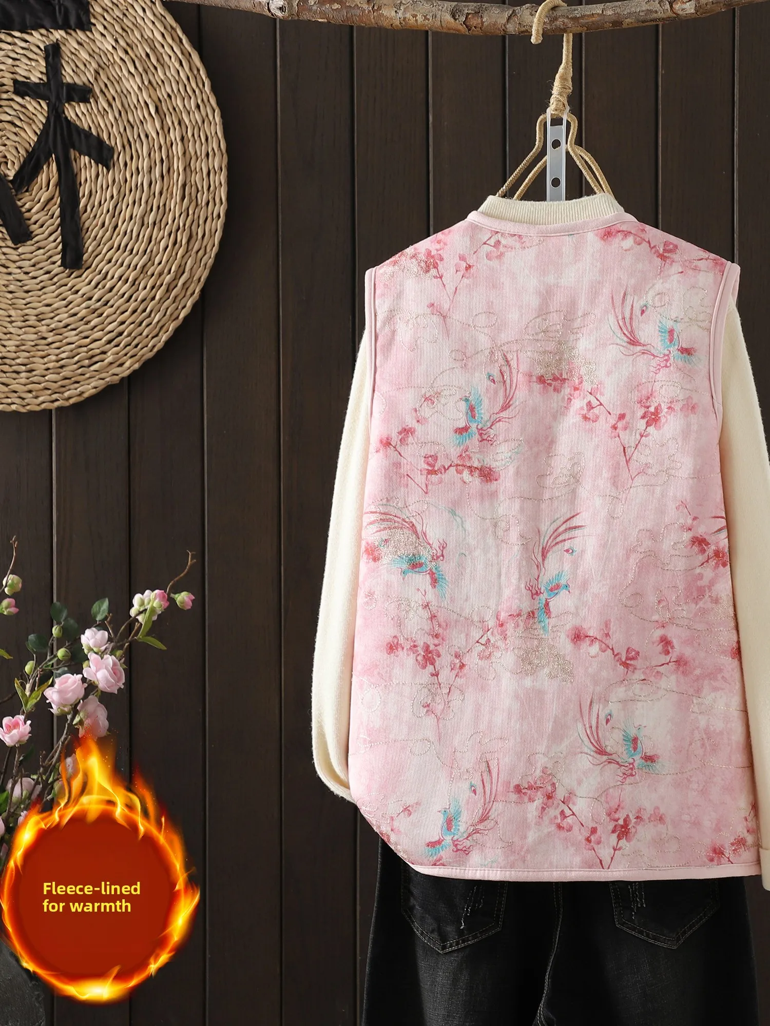 New Sle National Trend oulder Pad Autumn Winter Mom Sweet Print New Chinese Spring Under Vest Personali Matched Top