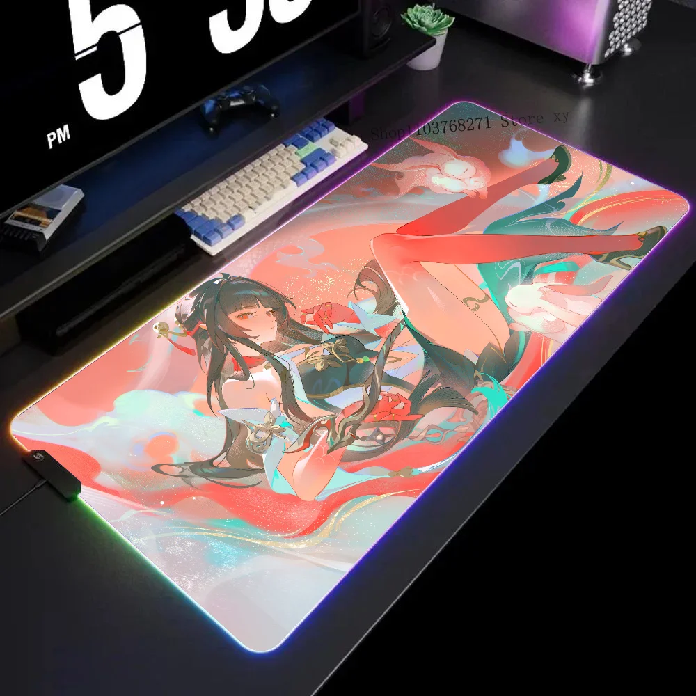 

Lingsha Honkai Star Rail Mousepad XXL RGB Gaming Mouse Pads HD Black Gamer Accessories Large LED