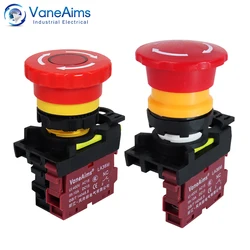 22mm LA36M Emergency Stop Switch Lockable Push Button 12v 24v 220v 10A 1NC 2NC Red Mushroom Head E-Stop Switches On Off VaneAims