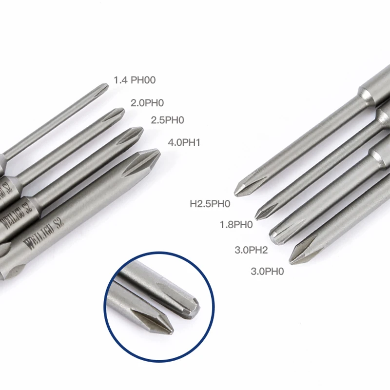 80/100/120/150/200mm 800 Electric Cross Screwdriver PH00/0/1/2 Round Shank Magnetic Impact Phillips Batch Head Driver Drill Bit