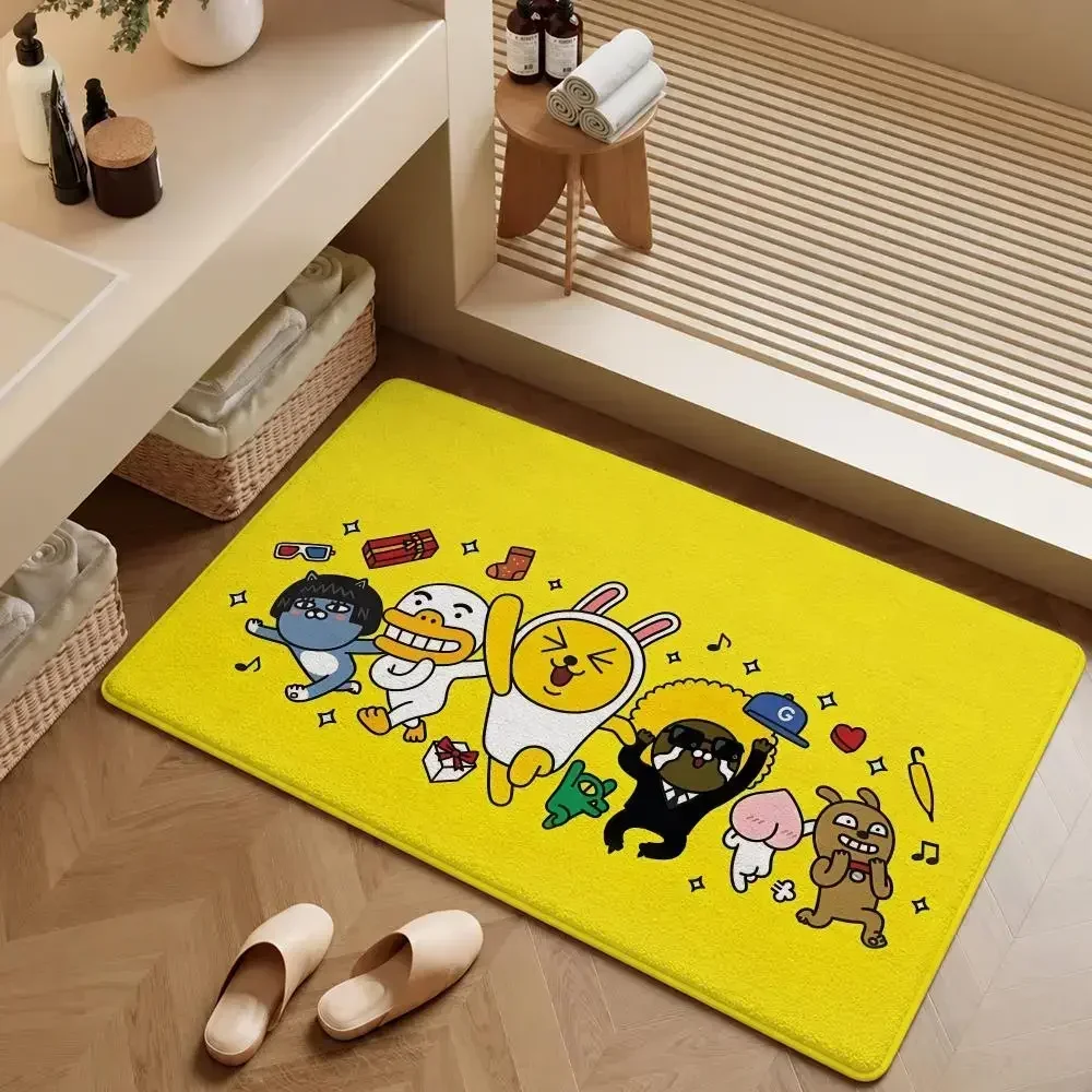 Apeach Floor Mat Soft Flannel Entrance Kakao Tube Friends Ryan Doormat Non-Slip Washable Character Rug Bedroom Home Decor
