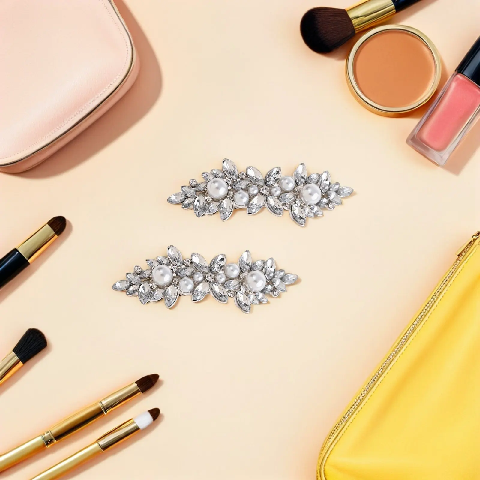 

3Pcs Rhinestone Barrettes for Women Sparkly Crystal Hair Clips Duckbill Design Metal Alloy Hairpins for Wedding Prom Vintage