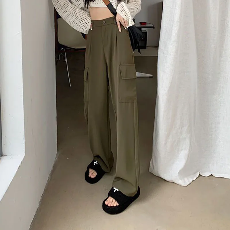 Casual High Waist Wide Leg Pants Baggy Korean Fashion Cargo Pantalones Spring Womens Streetwear Straight Trousers 2023 New