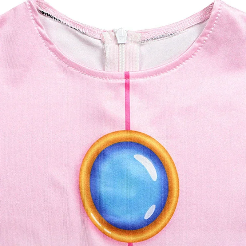 Peach Cosplay Jumpsuit Princess Costumes for Kids Girls Anime Game Peach Roleplay Bodysuit Jumpsuit Halloween Costume for Women