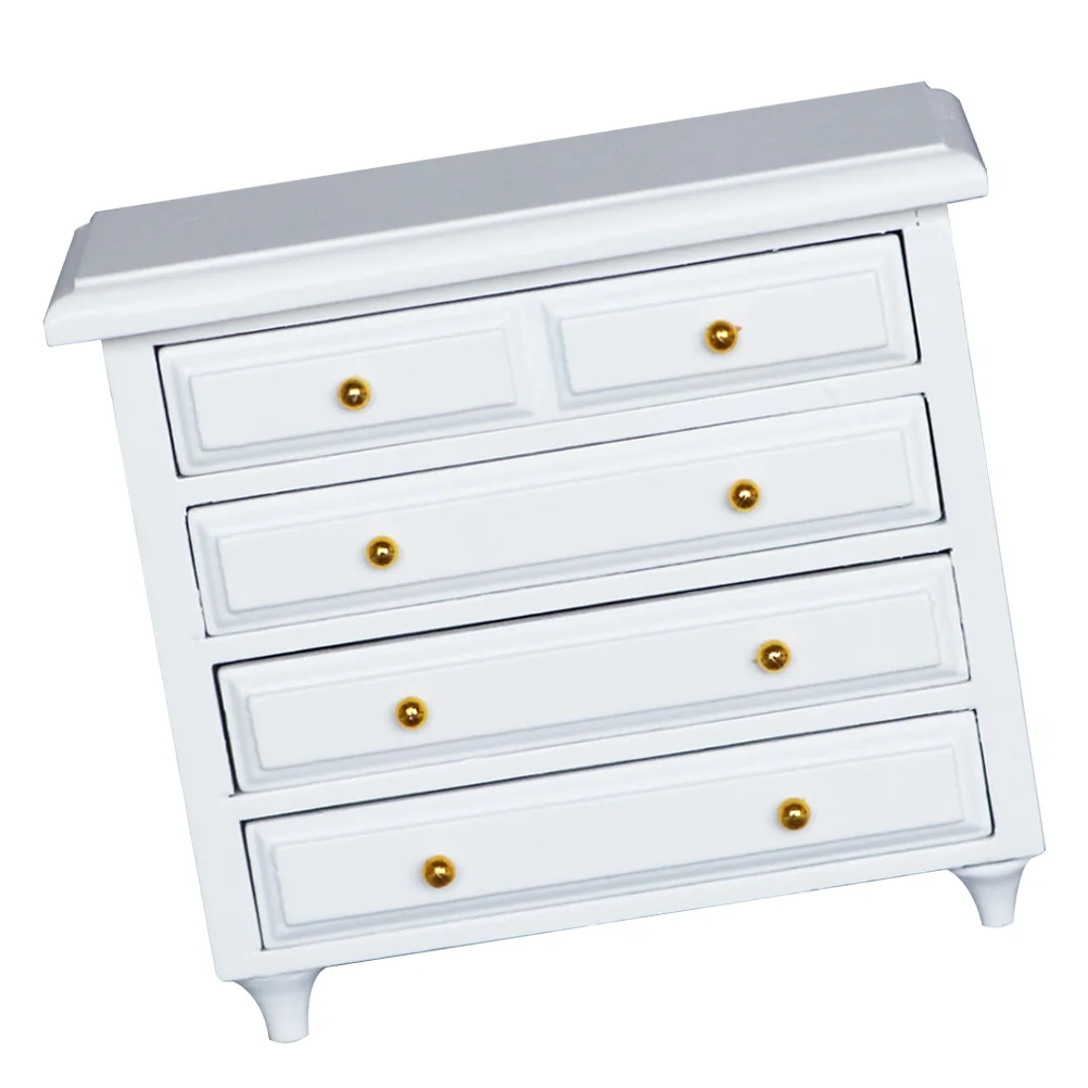 House Drawer Mini Cabinet Crafts Decor Home Wood Model Miniature Ornament Solid Wooden Adornment Furniture