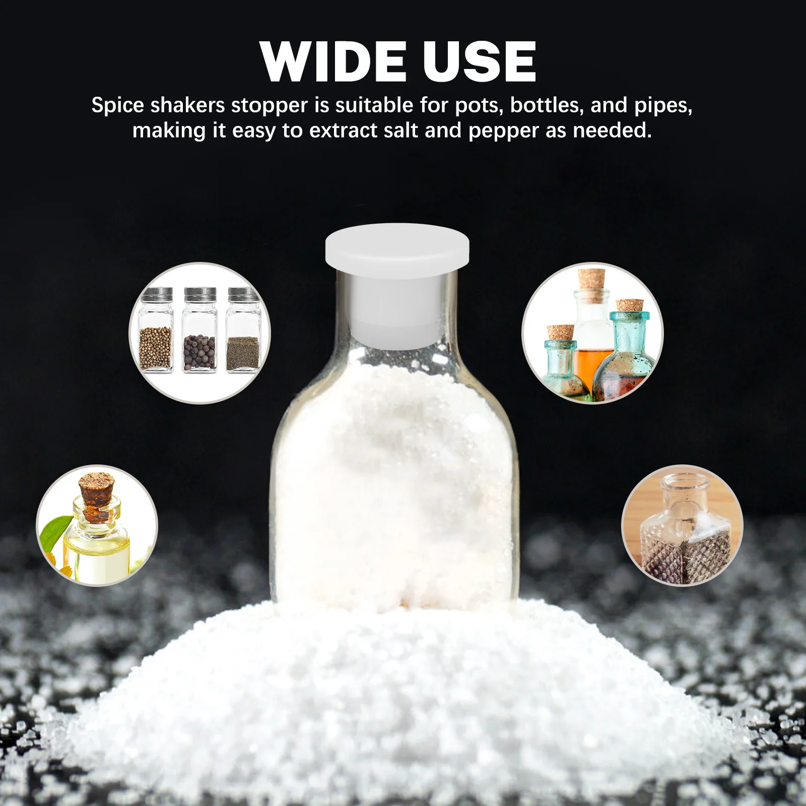 

5pcs 5pcs White Silicone Stoppers For Salt And Pepper Shakers, Reusable Replacement Plugs Bottles, Pots, And Pipes, Round End Ca