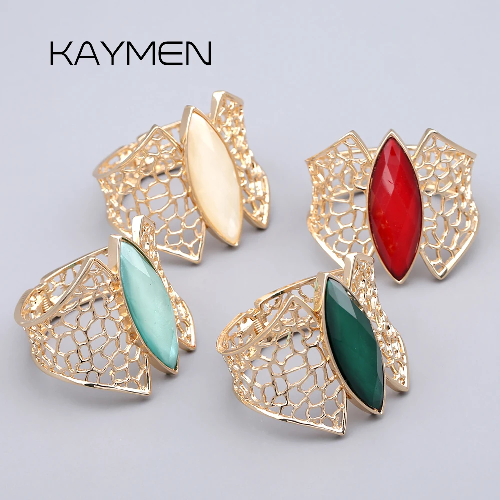 

Women's Statement Bracelet Hollow Out Shape Inlaid Resin Stone Gold Color Bangle Jewelry Nice Gift for Girls Party Accessory