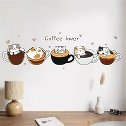 COFFEE cute cat cartoon wall stickers Restaurant living room cafe background wall decoration self-adhesive