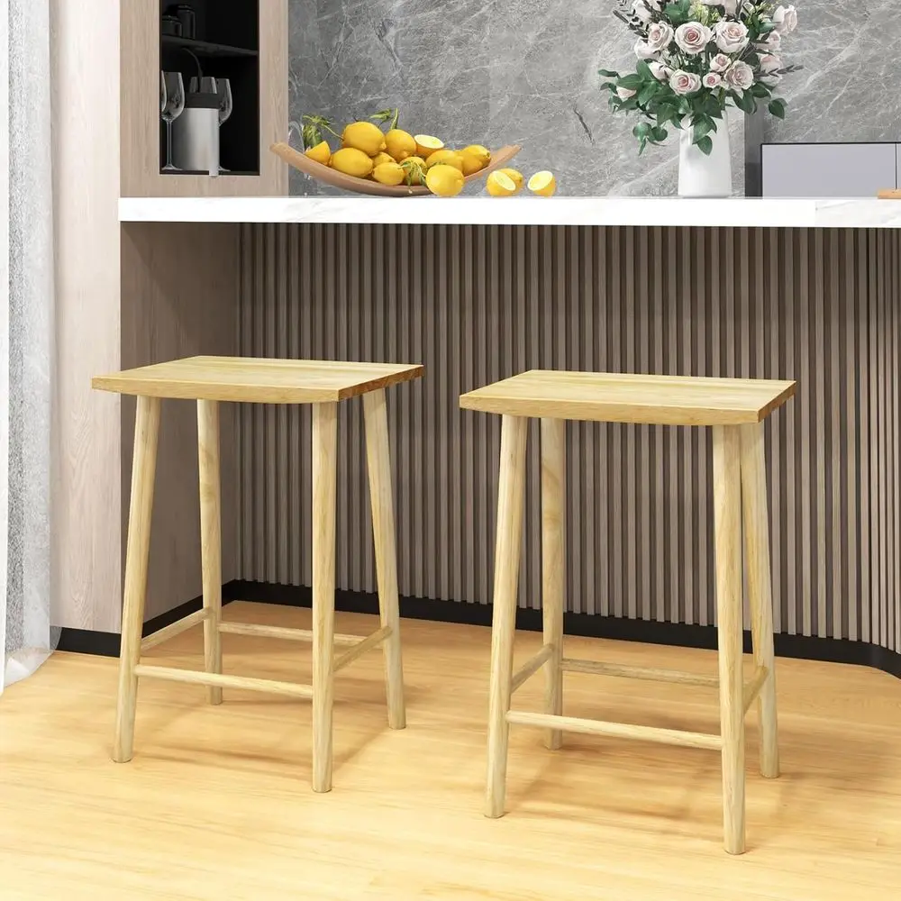 

Wooden Bar Stools Set o 2, 25.5” Counter Height Stool with ootrest & Solid Wood e, Breakast Stool, Kitchen Island Stool or Dinin