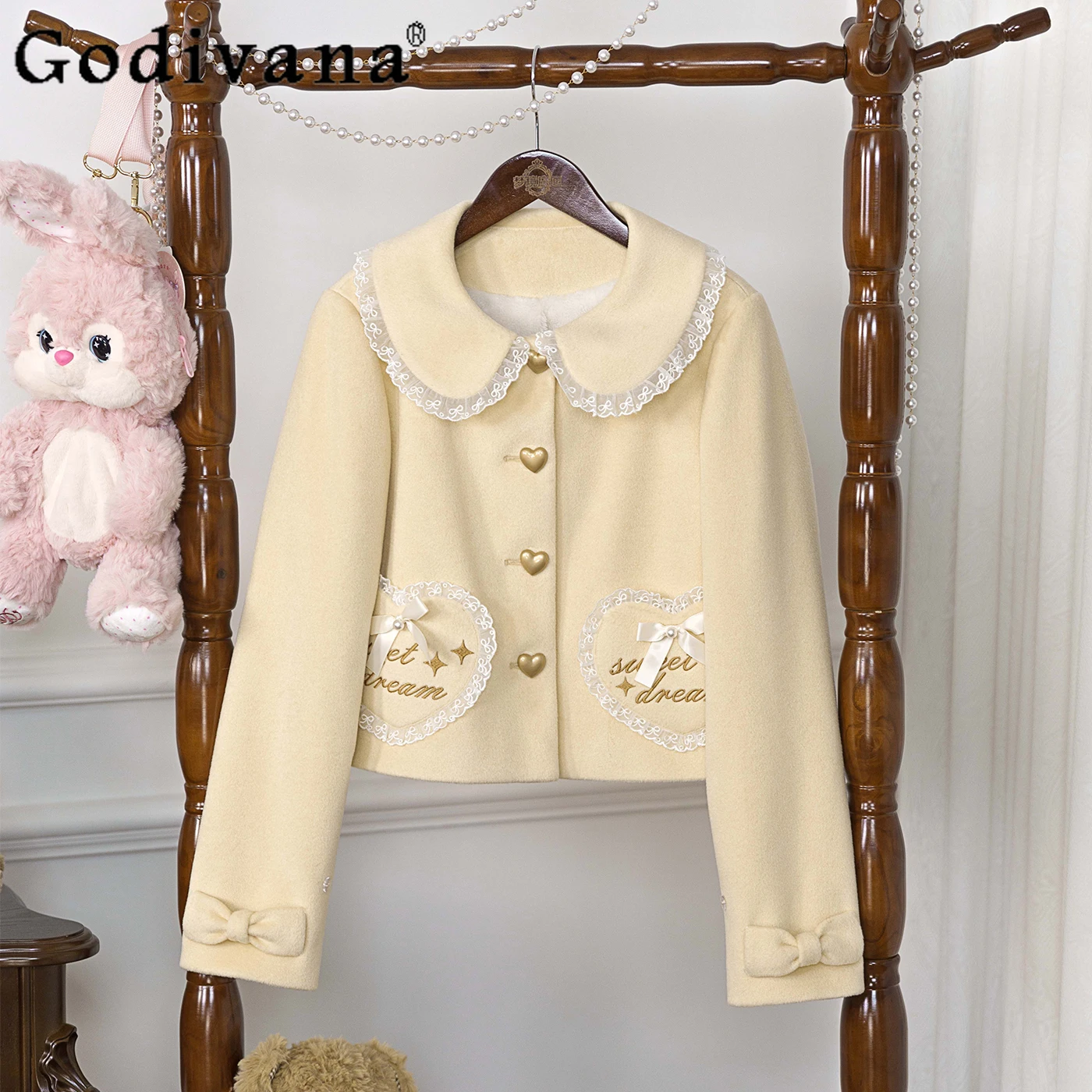 

Japanese Original Lolita Design Early Vintage Short Coat Autumn Winter Warm Thick Versatile Sweet Cute Girl Top