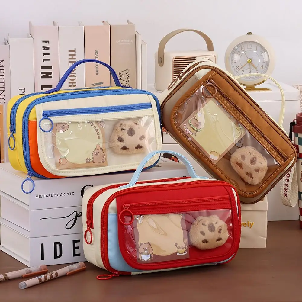 Multifunctional Contrast Color Pen Bag Handheld Large Capacity Stationery Bag Nine-layer Portable Pen Box Students