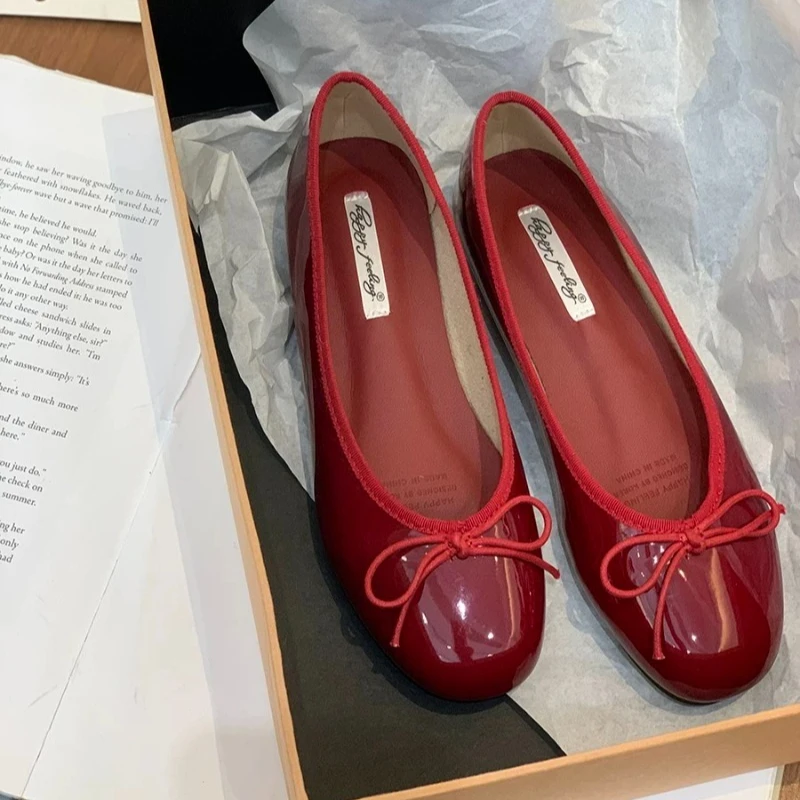 أحذية نسائية مسطحة بفيونكة عصرية للربيع والخريف طراز جديد أحذية فردية بفتحة ضحلة فرنسية كلاسيكية للنساء. #5