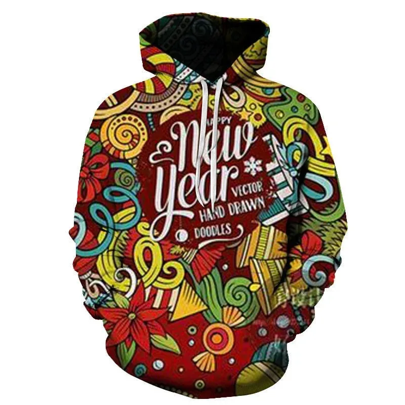 

2025 New Fashionable 3D Cute Pattern Couple Hoodie Casual Christmas Happy Cartoon Street Long Sleeve Sweatshirt