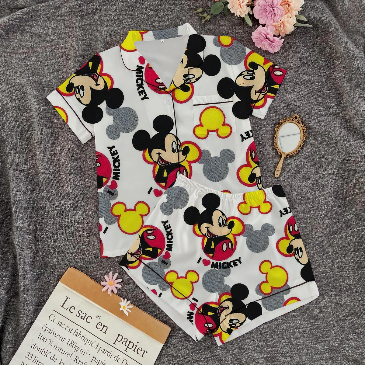 

Disney Summer Pajamas Mickey Mouse Print Summer Women's Pajamas Oversized Pajamas Crew Neck Clothes Pullover Pattern Pajamas